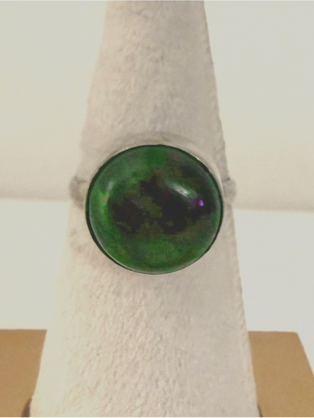 925 Sterling Silver Genuine Labradorite Round Cabochon Statement Ring Size 8